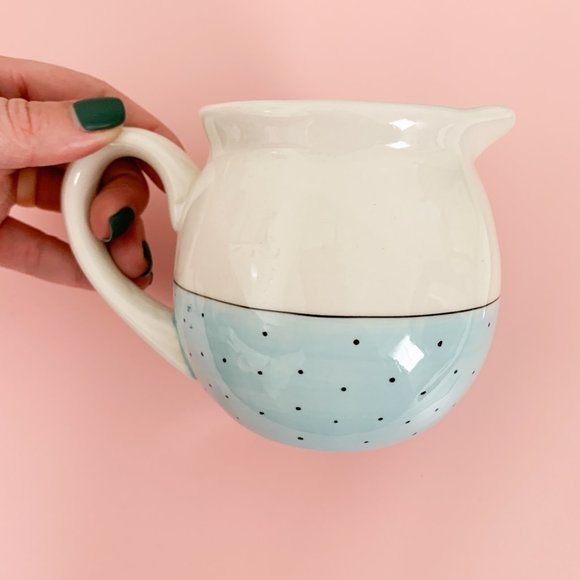Rae Dunn Artisan Collection by Magenta Pour Blue Dot Pitcher Creamer - Picture 3 of 5
